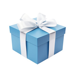 Obraz premium blue gift box with white ribbon isolated on Transparent background. Generative AI