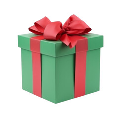 Obraz premium green gift box with red ribbon isolated on Transparent background for Christmas. Generative AI