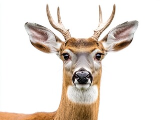 A close-up of a deer head with big horns, cut out and transparent from the body