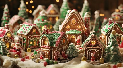 Fototapeta premium christmas decoration, A Christmas Santa village made of cookies and candy, chritsmas village landscape, gingerbread houses