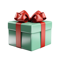 Obraz premium green gift box with red ribbon isolated on Transparent background for Christmas. Generative AI