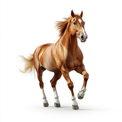 The image shows a white horse standing with a long mane, galloping on a transparent background (png).