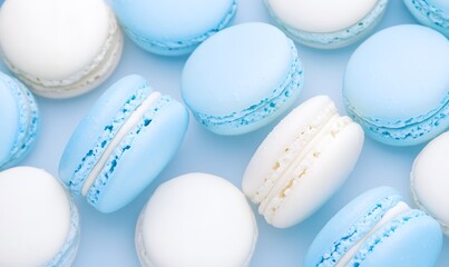 Obraz premium many blue and white macarons, Generative AI