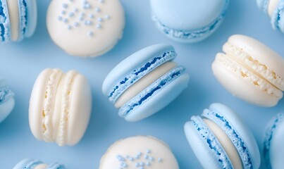 Obraz premium many blue and white macarons, Generative AI