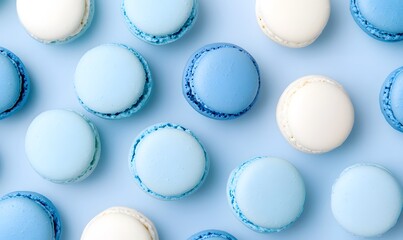 Fototapeta premium many blue and white macarons, Generative AI