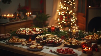 Festive Holiday Feast with Christmas Decorations