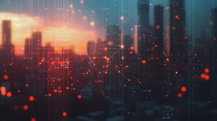 Fototapeta premium abstract professional business team people connection of line from nail node to node on cityscap and skyline background , innovation networking concept