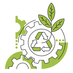 Sustainable development - Recycling symbol with green leaves, gears