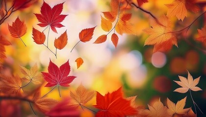 秋の紅葉と落ち葉のフレーム