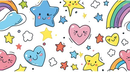 Obraz premium Colorful Doodle Pattern with Hearts and Stars
