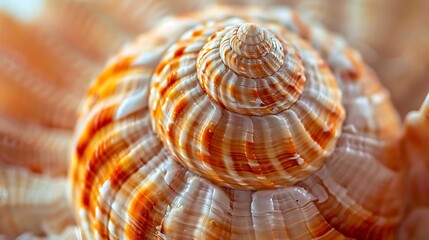 Close-up Macro Photo of a Spiral Seashell with Orange and White Stripes