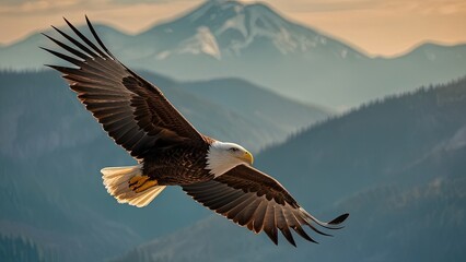 Fototapeta premium A majestic eagle soaring over a mountain range