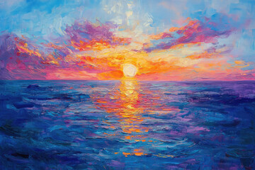 Fototapeta premium Close-Up of Sunset Over the Ocean Oil Painting