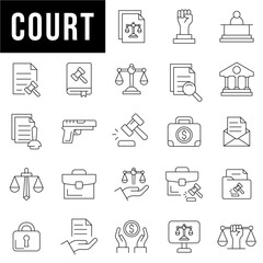 Court Editable Icons set. Vector illustration in modern thin line style of law related icons: Lawyer, judge, justice, and more. Pictograms and infographics for mobile apps.	
