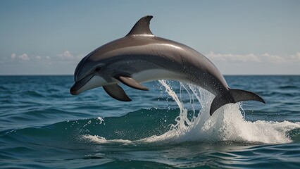 A playful dolphin leaping out of the ocean