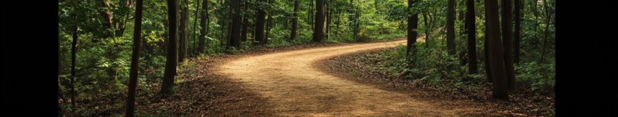 Fototapeta premium Winding dirt path through a lush green forest during daytime