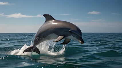 Fototapeta premium A playful dolphin leaping out of the ocean