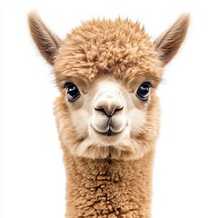 Obraz premium An isolated white background shows a cute baby alpaca.