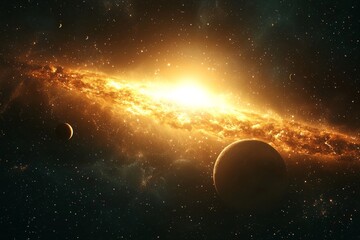 Naklejka premium Space cosmic illustration with planets scene created with Generative AI