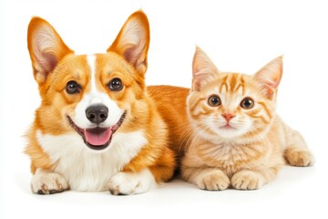 Obraz premium Golden retriever dog and tabby cat on transparent background