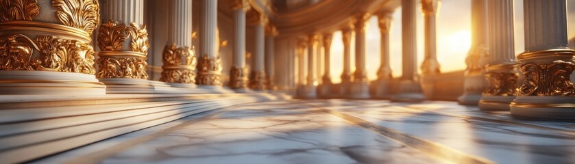 Fototapeta premium Golden Hour in a Vintage Auditorium Sunlight Illuminates Intricate Decor, Shadows Dance, Anticipation Rises, A Dramatic Scene of Timeless Beauty