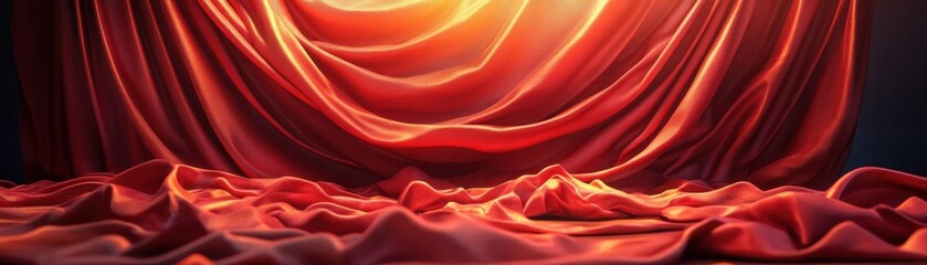 Obraz premium Red Stage Curtains, Theater Performance, Auditorium Backdrop, Dramatic Lighting, Grand Opening, Performance Art, Stage Design, Event Decor, Theater Arts, Artistic Curtains, Anticipation Building