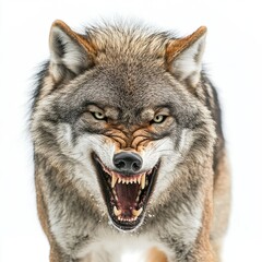 Obraz premium Gray wolf face with transparent background, close up