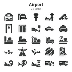 25 pixel-perfect icons collection about airport