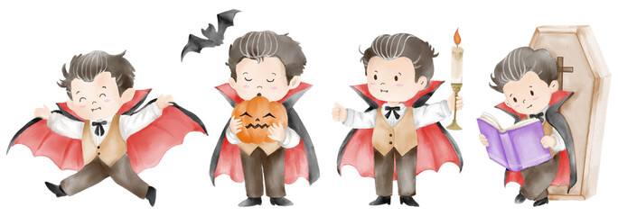 Watercolor painting halloween dracula vampire cartoon character
