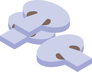 Isometric icon of sliced champignon mushrooms for cooking