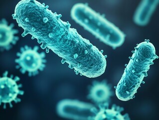 Fototapeta premium Microscopic view of germs, including viruses and bacteria, causing contamination, Germ, Microbe Virus Bacteria