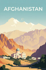 Afghanistan vintage travel poster. Vacation in this country