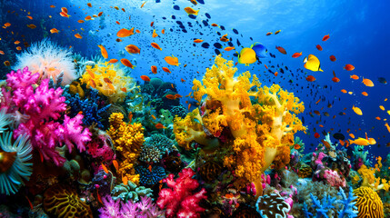 Vibrant Coral Reef Ecosystem with Colorful Fish