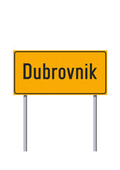 Vector illustration of the City of Dubrovnik (Croatia) entrance yellow road sign on metallic poles