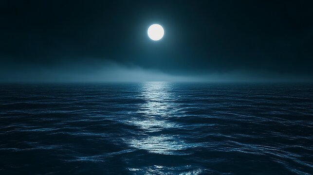 Dark blue ocean water surface reflecting the moonlight
