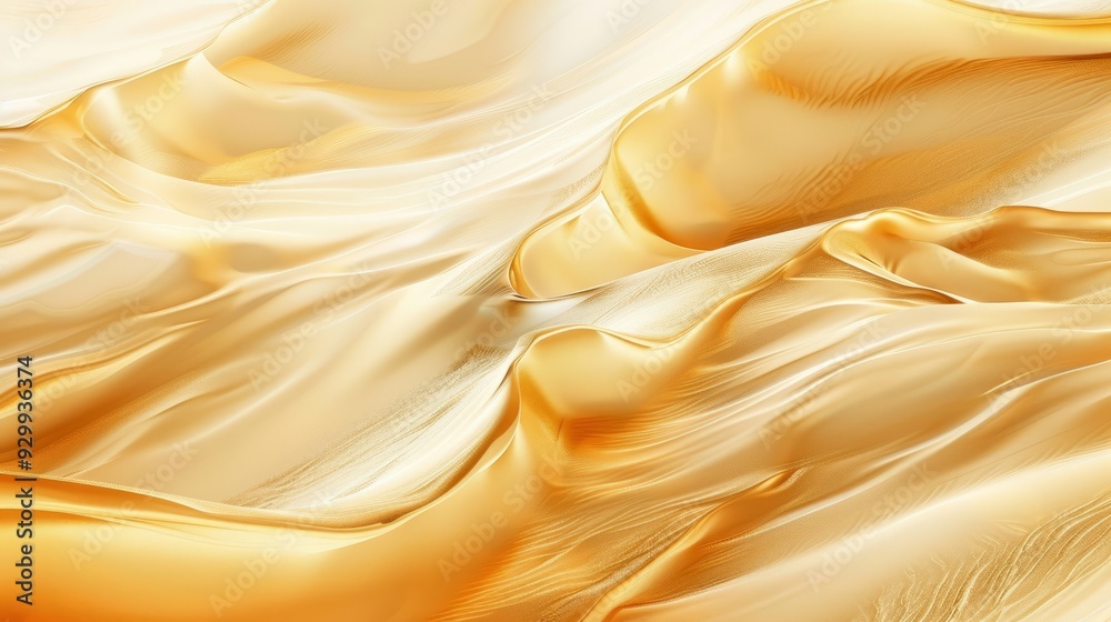 Poster a luxurious golden fabric flows softly, illuminated by natural light, creating an elegant and tranqu