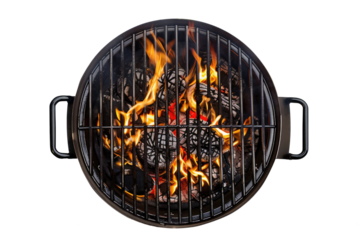 grill and fire coals top view isolated on white or transparent png