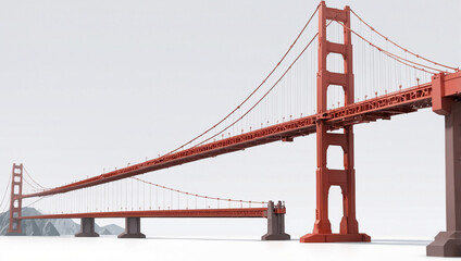 A red, stylized model of the Golden Gate Bridge.


