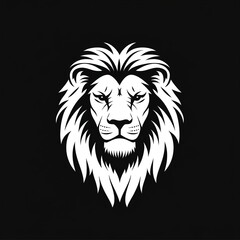 Obraz premium Logo, white on a black background, a simple vector graphic of a lion's head.