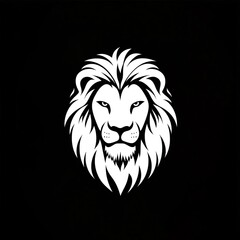 Obraz premium Logo, white on a black background, a simple vector graphic of a lion's head.