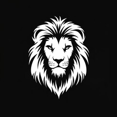 Fototapeta premium Logo, white on a black background, a simple vector graphic of a lion's head.