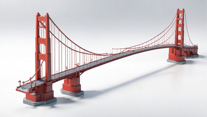 A red, stylized model of the Golden Gate Bridge.

