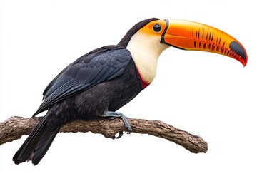 Naklejka premium A toucan bird sitting on a branch on a transparent background