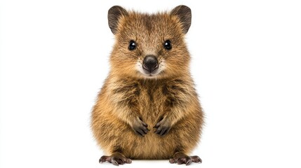 Obraz premium Funny cute quokka sitting in front of white background with transparent cutout
