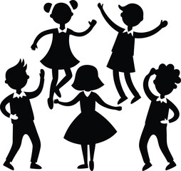 Children Dark Silhouette Shapes Vector Set