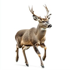 Fototapeta premium The Chinese Water Deer (Hydropotes inermis) runs and hunts in the forest, isolated on a transparent background.