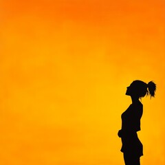 Silhouette of a woman against a vibrant orange sunset, reflecting tranquility and contemplation, perfect for inspirational themes.