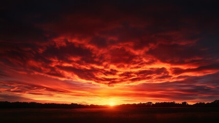 Obraz premium Stunning sunset scene with vibrant colors painting the sky and clouds, perfect for conveying tranquility and natural beauty.