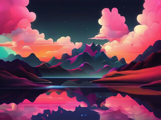 An illustration of a dramatic and mystical atmosphere in shade of pink