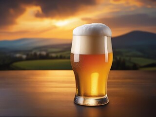 An image of a glass of golden beer with a thick foamy head